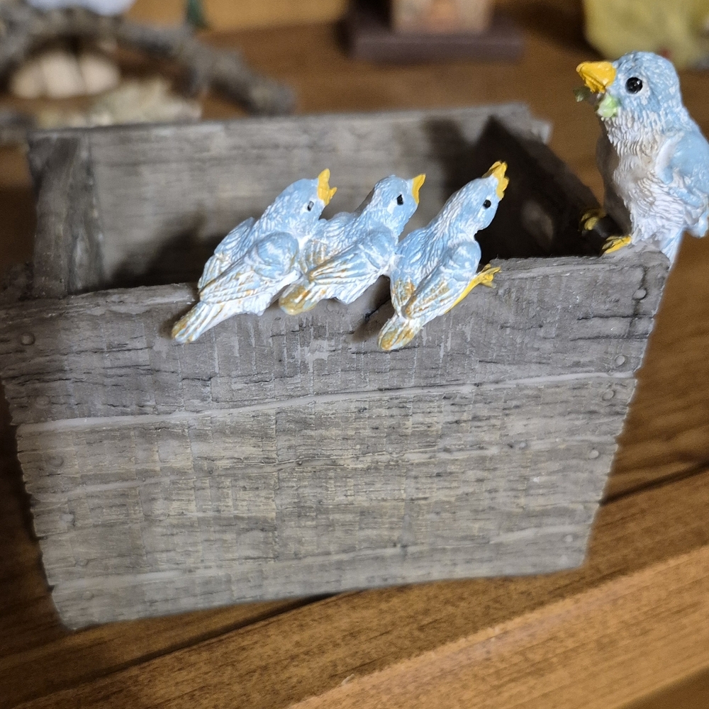 Blue Bird Family, Succulent And Tillandsia Planter 3.25"X2.25" And 2" Deep